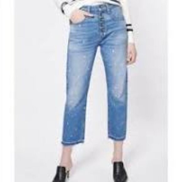 Veronica Beard Ines Girlfriend Paint Splatter Button Fly Jeans Size 26 - Picture 1 of 9